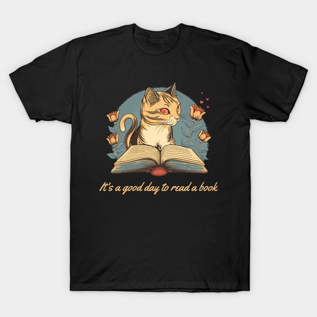 Cat and Book Retro 20 T-Shirt by Lita-CF